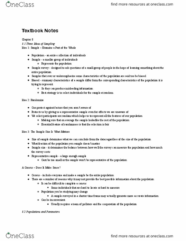 STAT 119 Chapter Notes - Chapter 8–10 : Sampling Frame, Sample Size Determination, Statistical Parameter thumbnail