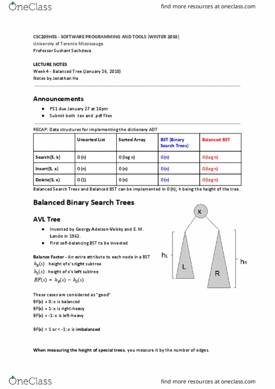 CSC263H5 Lecture Notes - Lecture 4: Avl Tree thumbnail