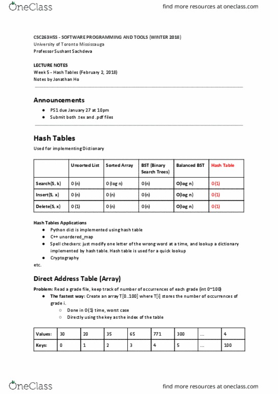 CSC263H5 Lecture Notes - Lecture 5: Spell Checker, Prime Number, Bit Array thumbnail