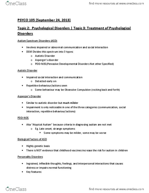 PSYCO105 Lecture Notes - Major Depressive Disorder, Psychodynamic Psychotherapy, Heritability thumbnail