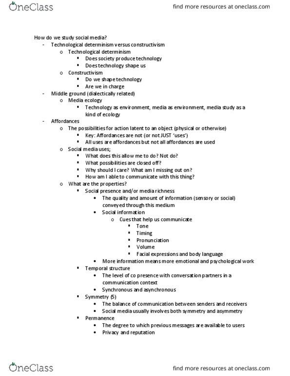 SOCSCI 1SS3 Lecture Notes - Lecture 3: Media Ecology, Technological Determinism, Reproducibility thumbnail