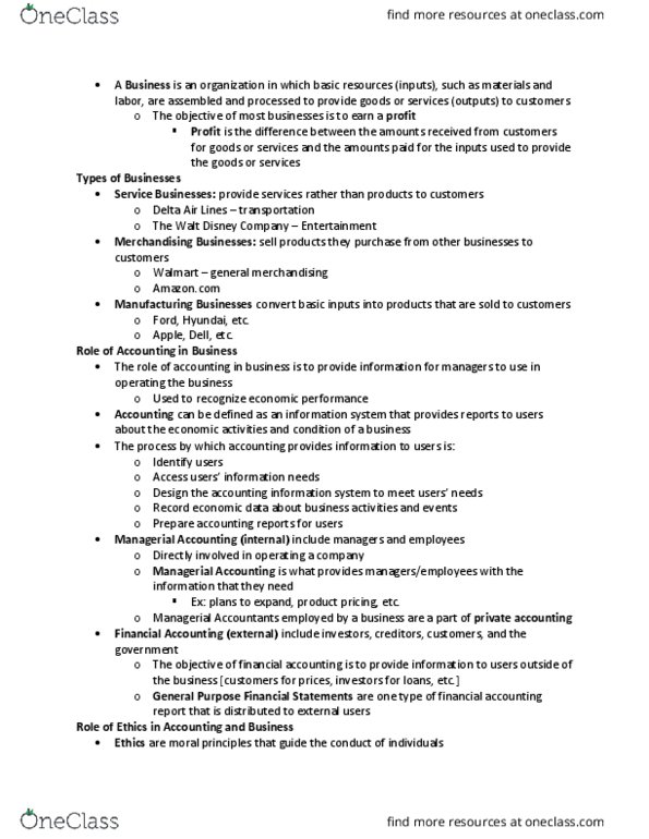 ACG 2021 Lecture Notes - Lecture 1: Delta Air Lines, Accounting, Limited Liability Company thumbnail