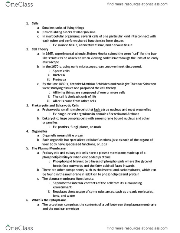 BSC 1005 Lecture Notes - Lecture 8: Matthias Jakob Schleiden, Lipid Bilayer, Theodor Schwann thumbnail