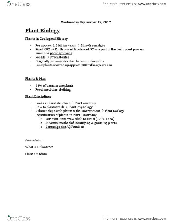 BIOL 1130 Lecture Notes - Cellulose, Pectin, Primary Cell thumbnail