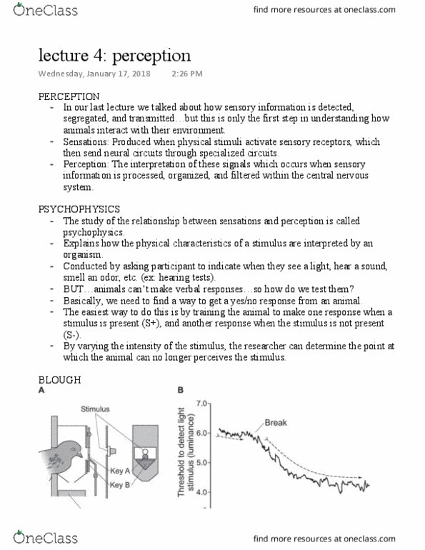 Psychology 2210A/B Lecture Notes - Lecture 4: Operant Conditioning Chamber, Lateral Geniculate Nucleus, Sensory Neuron thumbnail