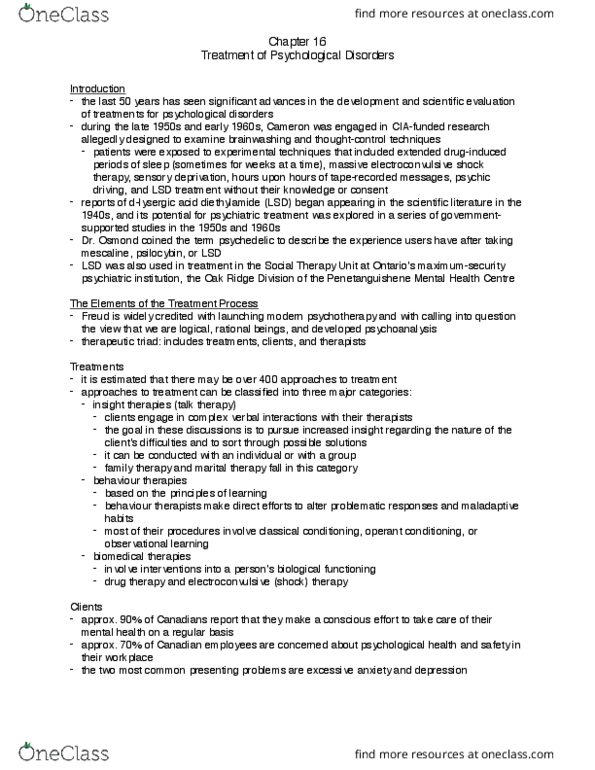 PSY100Y5 Chapter Notes - Chapter 16: Relationship Counseling, Generalized Anxiety Disorder, Panic Disorder thumbnail