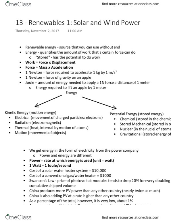 EARTH 101 Lecture Notes - Lecture 13: Solar Water Heating, Wind Turbine, Renewable Energy thumbnail