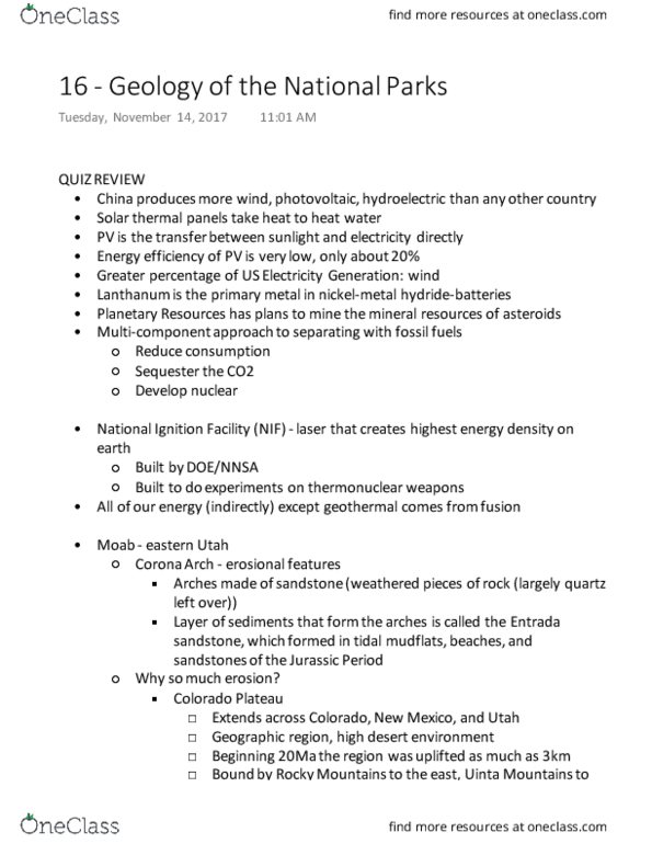 EARTH 101 Lecture Notes - Lecture 16: National Ignition Facility, Entrada Sandstone, Uinta Mountains thumbnail