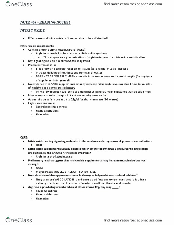 NUTR 406 Chapter Notes - Chapter 2: Nitric Oxide Synthase, Palpitations, Arginine thumbnail