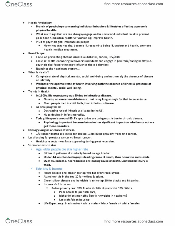 PSYC 155 Lecture Notes - Lecture 1: Chronic Liver Disease, Prostate Cancer, Breast Cancer thumbnail