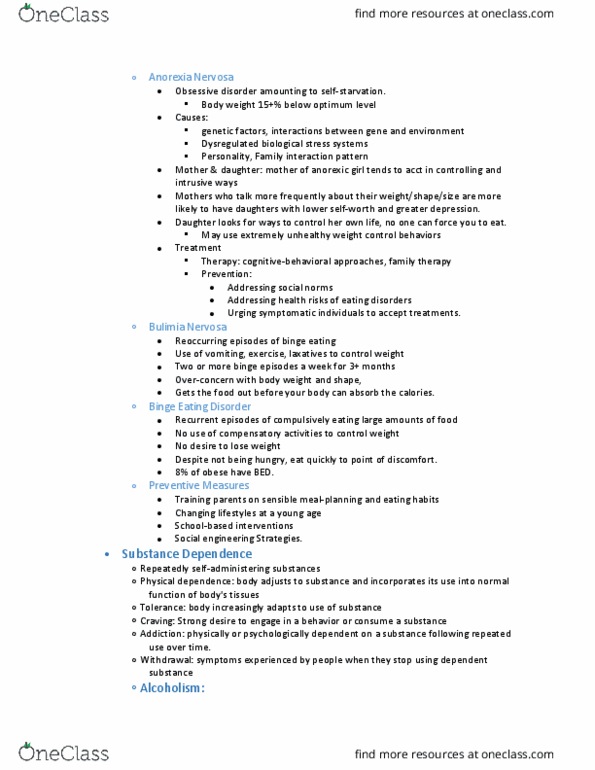 PSYC 155 Lecture Notes - Lecture 10: Binge Eating Disorder, Bulimia Nervosa, Binge Eating thumbnail