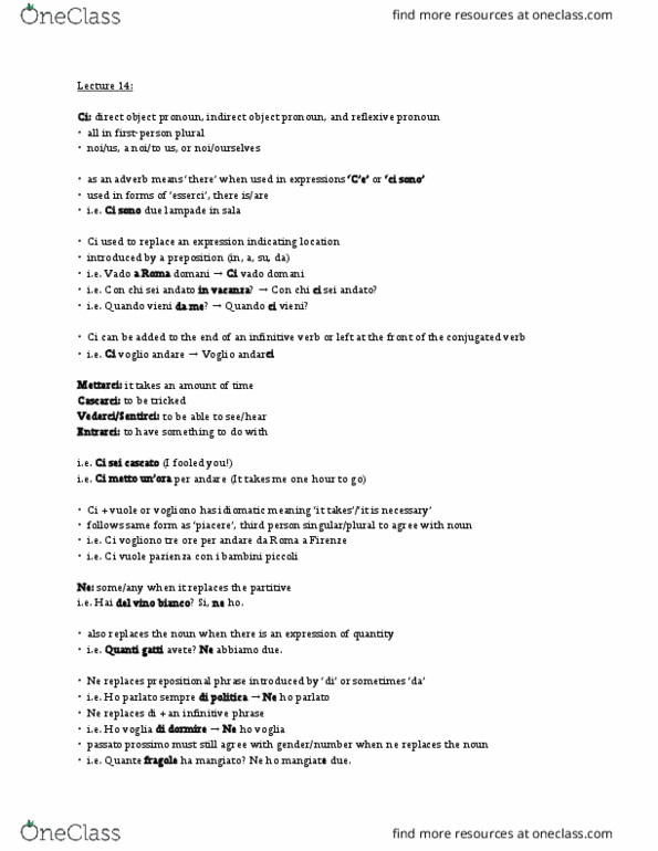 ITA250Y1 Lecture Notes - Lecture 14: Reflexive Pronoun, Infinitive, Preposition And Postposition thumbnail