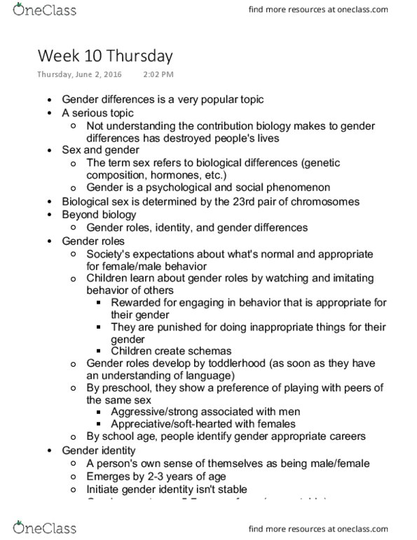 PSYCH 9B Lecture Notes - Lecture 14: Gender Identity, Mass Media thumbnail