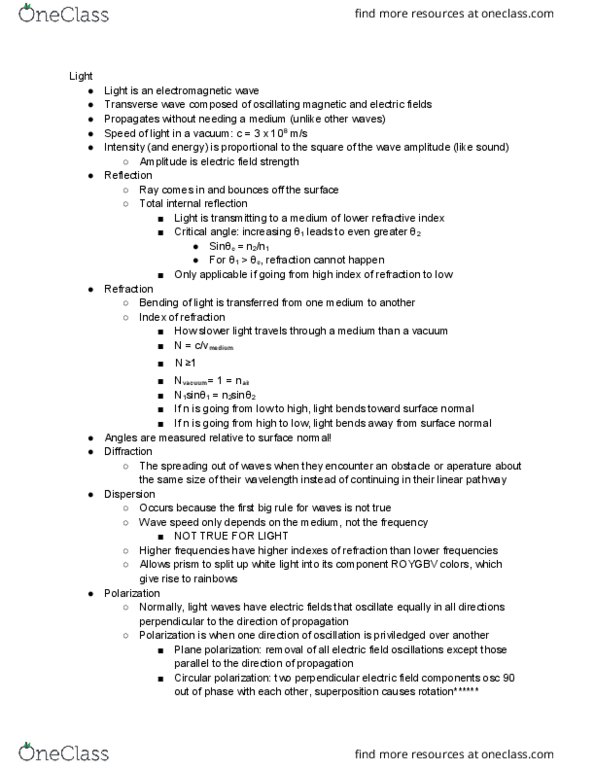 CHEM 101 Lecture Notes - Lecture 17: Total Internal Reflection, Transverse Wave, Circular Polarization thumbnail