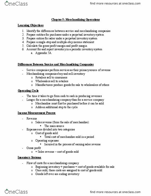 BUSI 1101 Lecture Notes - Lecture 7: Perpetual Inventory, Gross Profit, Profit Margin thumbnail