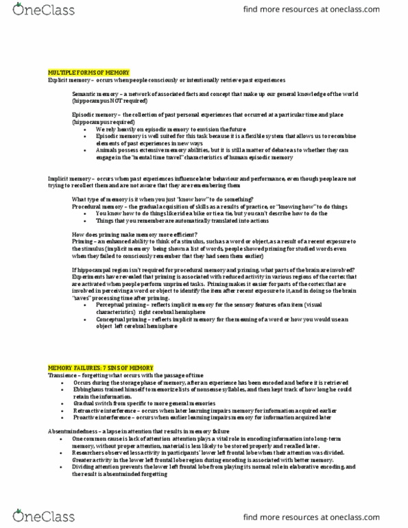 PSYA01H3 Chapter Notes - Chapter 6.2: Cortisol, Egocentric Bias, Explicit Memory thumbnail