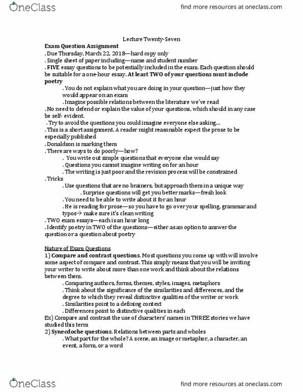 ENGLISH 3Y03 Lecture Notes - Lecture 27: Waking Life, Making Trouble, Synecdoche thumbnail