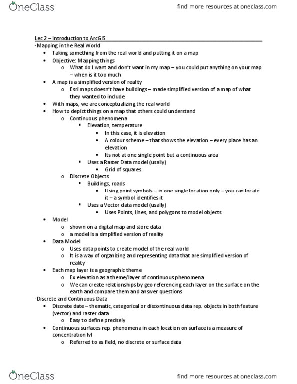 GGR272H1 Lecture Notes - Lecture 2: Arcmap, Data Acquisition, Digital Elevation Model thumbnail