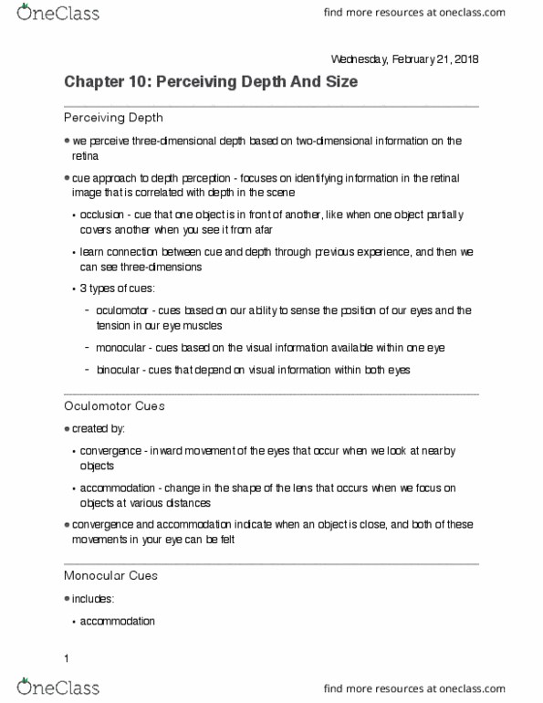 PSYC 2390 Chapter Notes - Chapter 10: Depth Perception, Aerial Perspective, Retina thumbnail