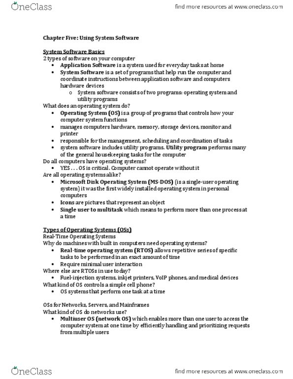 CIS 1200 Chapter Notes - Chapter 5: Root Directory, Microsoft Scandisk, Control-Alt-Delete thumbnail