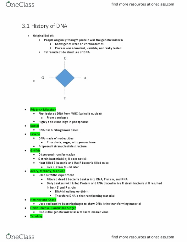 GN 311 Lecture Notes - Lecture 15: Tobacco Mosaic Virus, Friedrich Miescher, Dna Extraction thumbnail