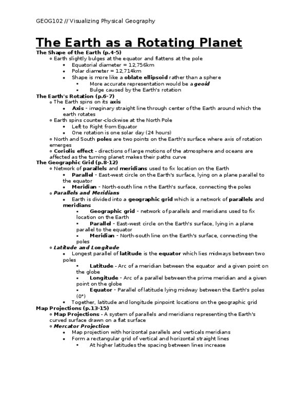 GEOG 102 Chapter Notes - Chapter 1: Spheroid, Mercator Projection, Map Projection thumbnail