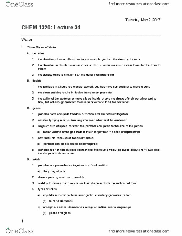 CHEM 1320 Lecture Notes - Lecture 34: Covalent Bond, Molar Volume, Boiling Point thumbnail