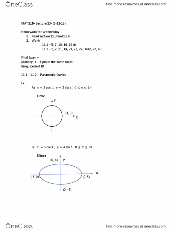MAT 21B Lecture Notes - Lecture 23: Cycloid, Brachistochrone Curve thumbnail