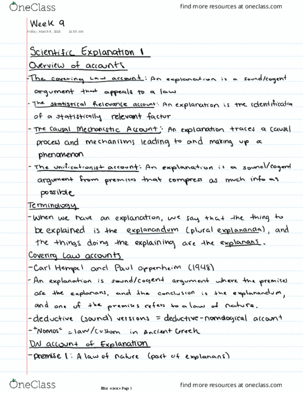 PHIL 1110 Lecture 9: Week 9 Scientific explanation, non-causal thumbnail