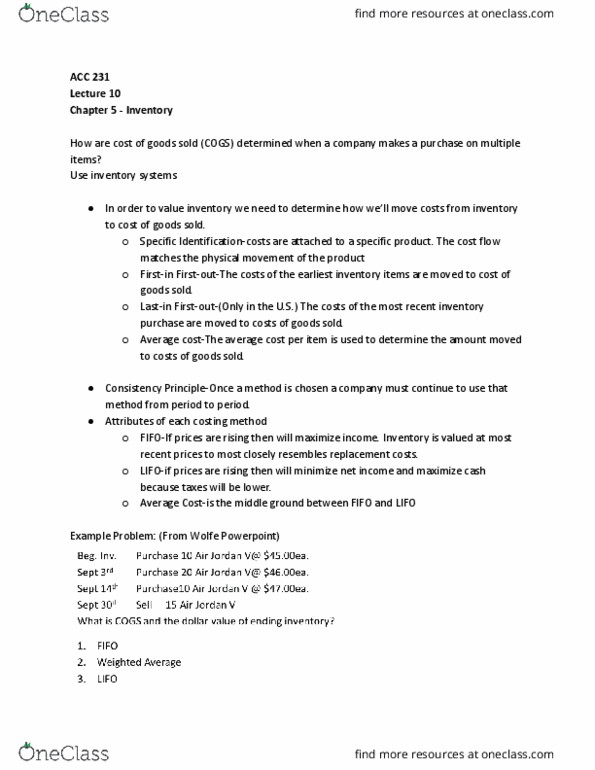 ACC 231 Lecture Notes - Lecture 10: Gross Profit, Financial Statement, Inventory Turnover thumbnail