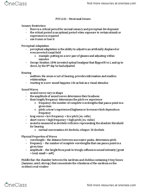 PSY 1101 Lecture Notes - Lecture 27: Semicircular Canals, Absolute Threshold, Stirrup thumbnail