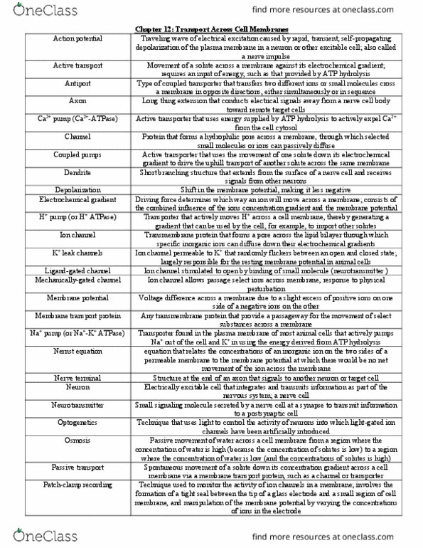 BIOL 212 Chapter Notes - Chapter 12: Ion Channel, Temazepam, Optogenetics thumbnail