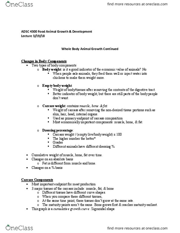 ADSC 4300 Lecture Notes - Lecture 13: Time Point, Collagen, Intramuscular Fat thumbnail