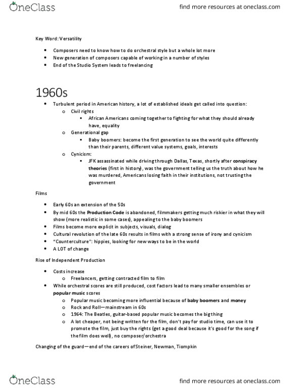 MUSIC 2F03 Lecture Notes - Lecture 9: Acoustic Music, Jerry Goldsmith, Atonality thumbnail