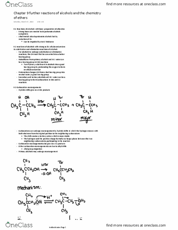 CHEM 140A Chapter Notes - Chapter 9: Williamson Ether Synthesis, Sulfur, Leaving Group thumbnail