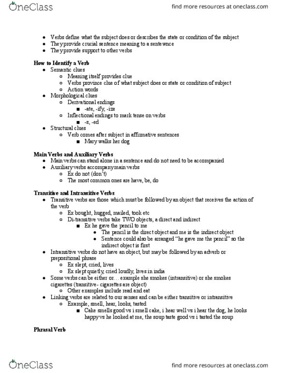 LING 2P10 Lecture Notes - Lecture 6: Ditransitive Verb, Phrasal Verb, Adverb thumbnail