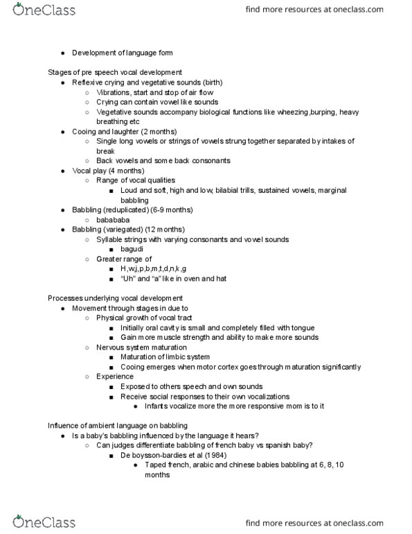 LING 3P61 Lecture Notes - Lecture 8: Phonological Development, Consonant Harmony, Fricative Consonant thumbnail