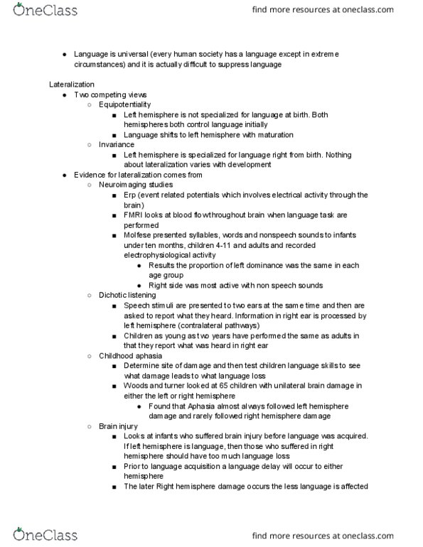 LING 3P61 Lecture Notes - Lecture 2: Twin Study, Functional Magnetic Resonance Imaging, Dichotic Listening Test thumbnail