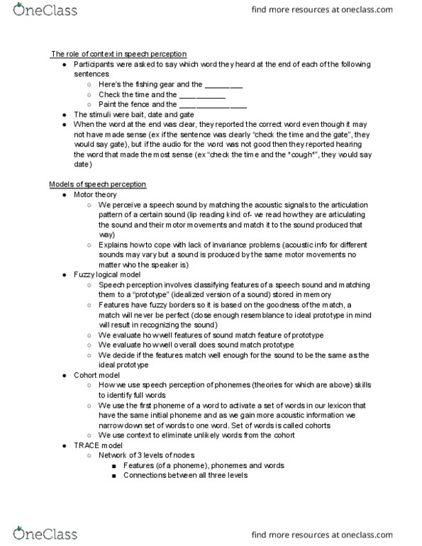 LING 1P92 Lecture Notes - Lecture 4: Lip Reading, Speech Production, Syntactic Category thumbnail