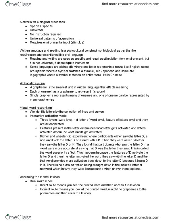 LING 1P92 Lecture Notes - Lecture 6: Phoneme, Dyslexia, Grapheme thumbnail