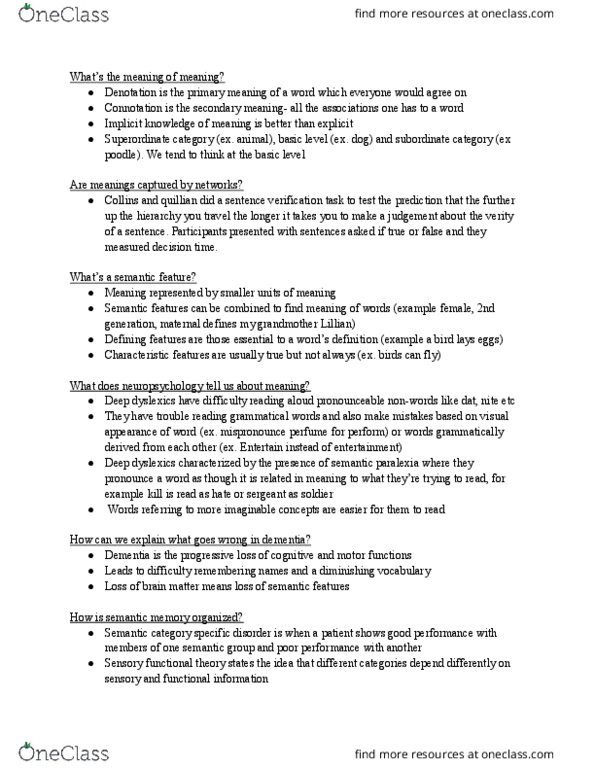 LING 1P92 Chapter Notes - Chapter 5: Denotation, Dementia, Connotation thumbnail