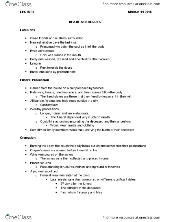 Classical Studies 3350F/G Lecture Notes - Lecture 19: Grave Goods, Columbarium, Nearest Relative thumbnail