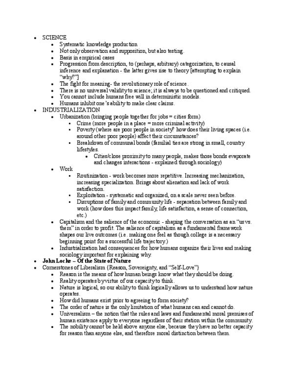 SOC 3104 Midterm: Midterm Notes - OneClass