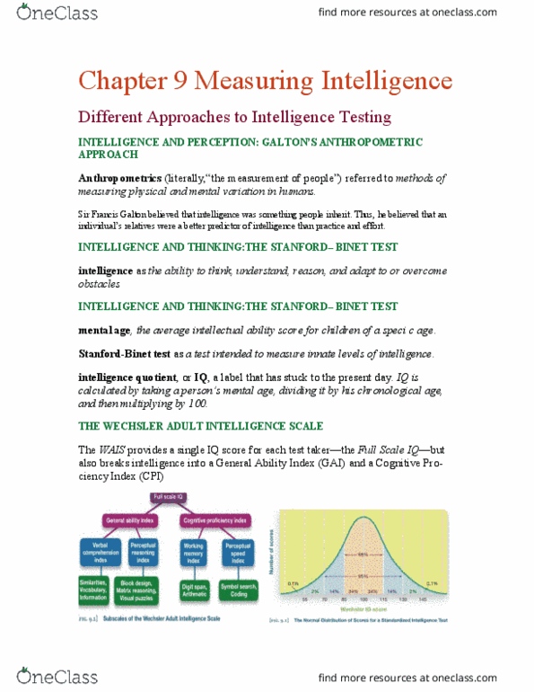 PSYCH101 Chapter Notes - Chapter 9: Theory Of Multiple Intelligences, Stereotype Threat, Factor Analysis thumbnail