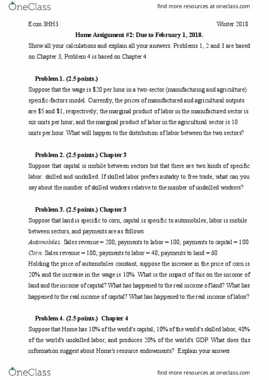 ECON 3HH3 Lecture Notes - Lecture 1: Autarky, Marginal Product thumbnail