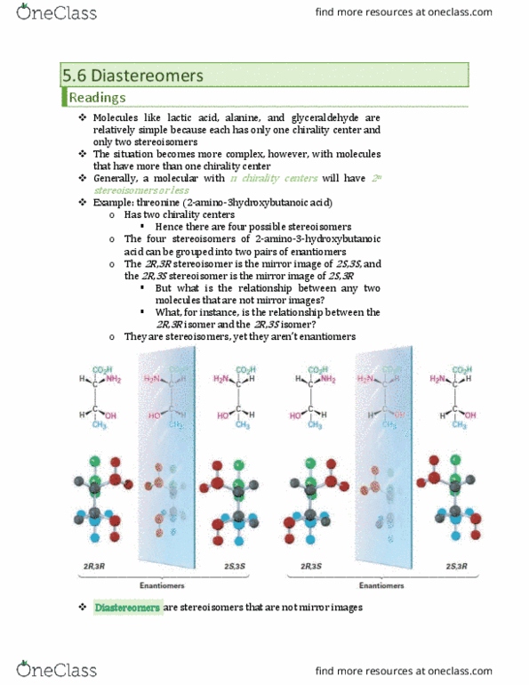 CHM136H1 Chapter Notes - Chapter 5.6: Enantiomer, Glyceraldehyde, Alanine thumbnail