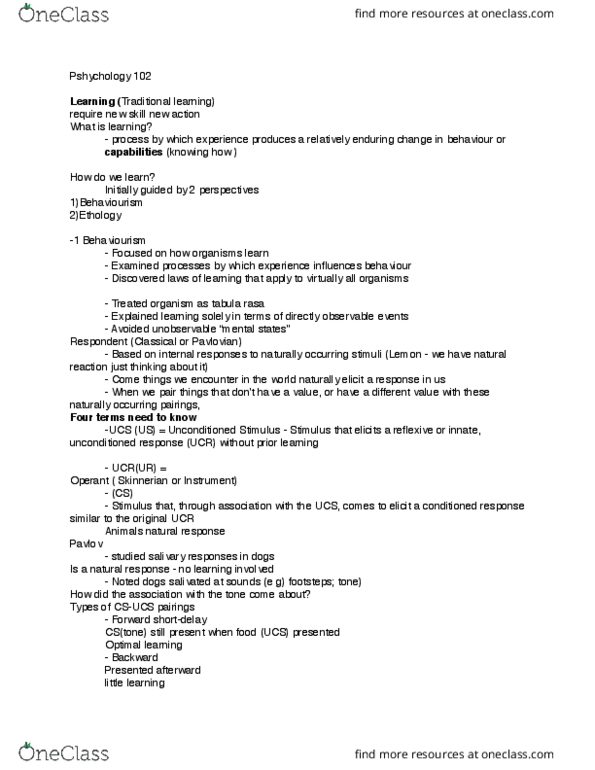 PS102 Lecture Notes - Lecture 2: Tabula Rasa, B. F. Skinner, Ethology thumbnail