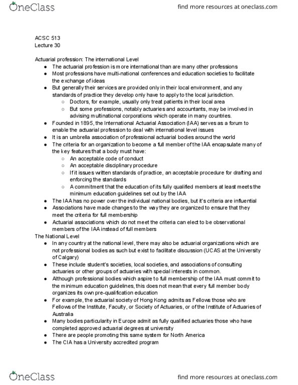 ACSC 533 Lecture Notes - Lecture 30: International Actuarial Association thumbnail