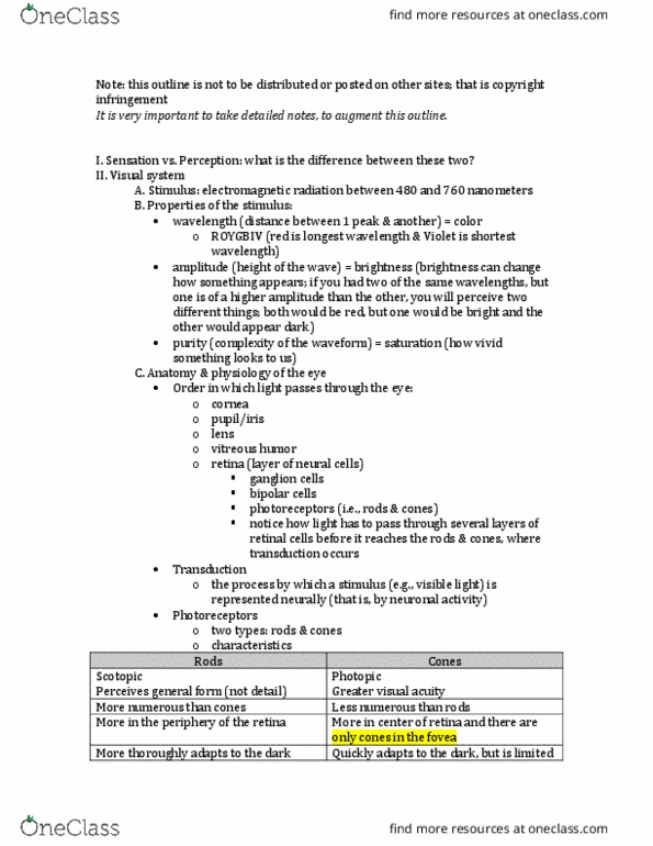 PSYC 101 Lecture Notes - Lecture 3: Basilar Membrane, Sensory Neuron, Peripheral Nervous System thumbnail