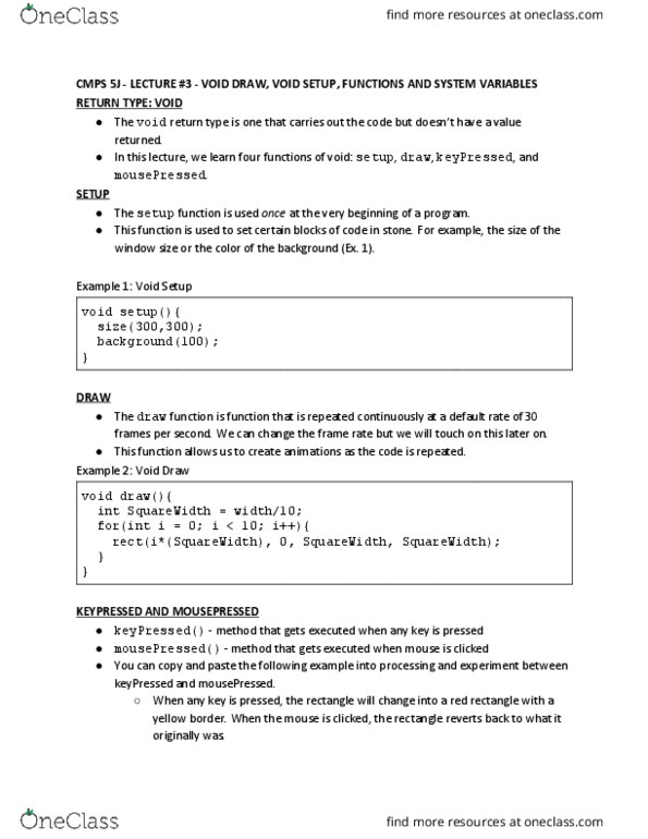 CSE 5J Lecture Notes - Lecture 3: Carriage Return, Bracket, Frame Rate thumbnail